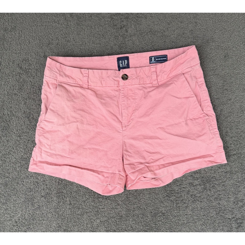 GAP Pink Relaxed Girlfriend Chino Shorts Size 8 Cuffed Stretch Cotton